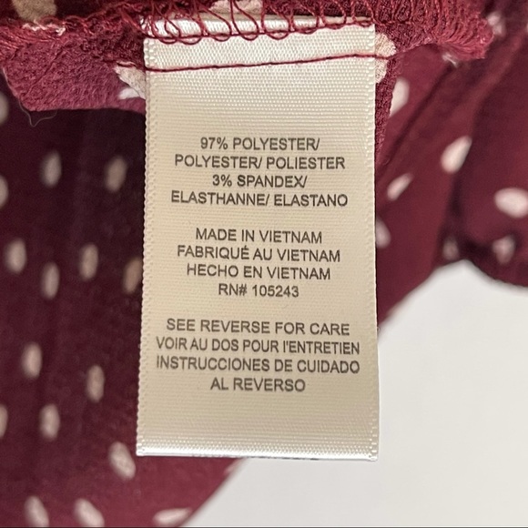 Bobeau Side Button Wrap Blouse Burgundy/Ivory Dot - Picture 10 of 14